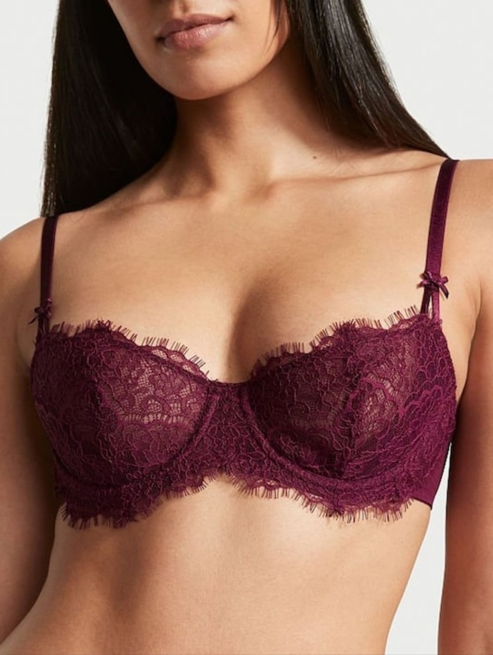 Victoria's Secret Dream Angels Burgundy Maroon Red Lace Unlined Balcony Bra 32A
